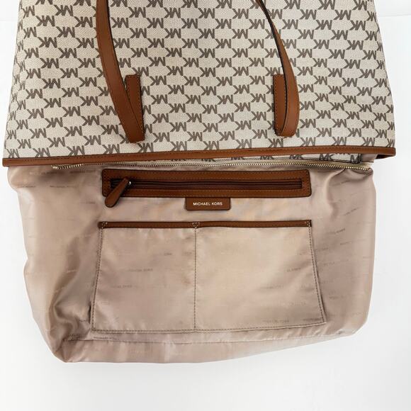 Michael Kors Signature Emry Large Tote Bag Zip Closure Shoulder Handbag Brown - Picture 9 of 13